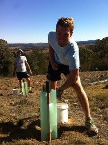 An enthusiastic planter shows off his handy work