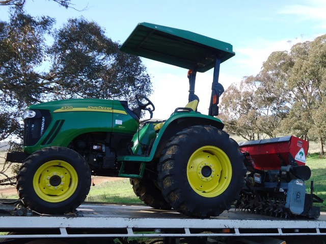This tractor was delivered to Scottsdale on the morning that I started volunteering. The seeding attachment on the back belongs to the Victorian division of Greening Australia, and was adapted specifically for this reseeding process.