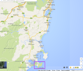 Booderee National Park (in purple box) in relation to the south-east coast. From google maps.