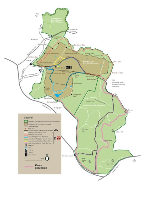 Figure 2: Map of Mulligans Flat Nature Reserve and Sanctuary, with plans for future expansion of the fence. Source: Capital Woodlands and Wetlands Conservation Trust, 2015.